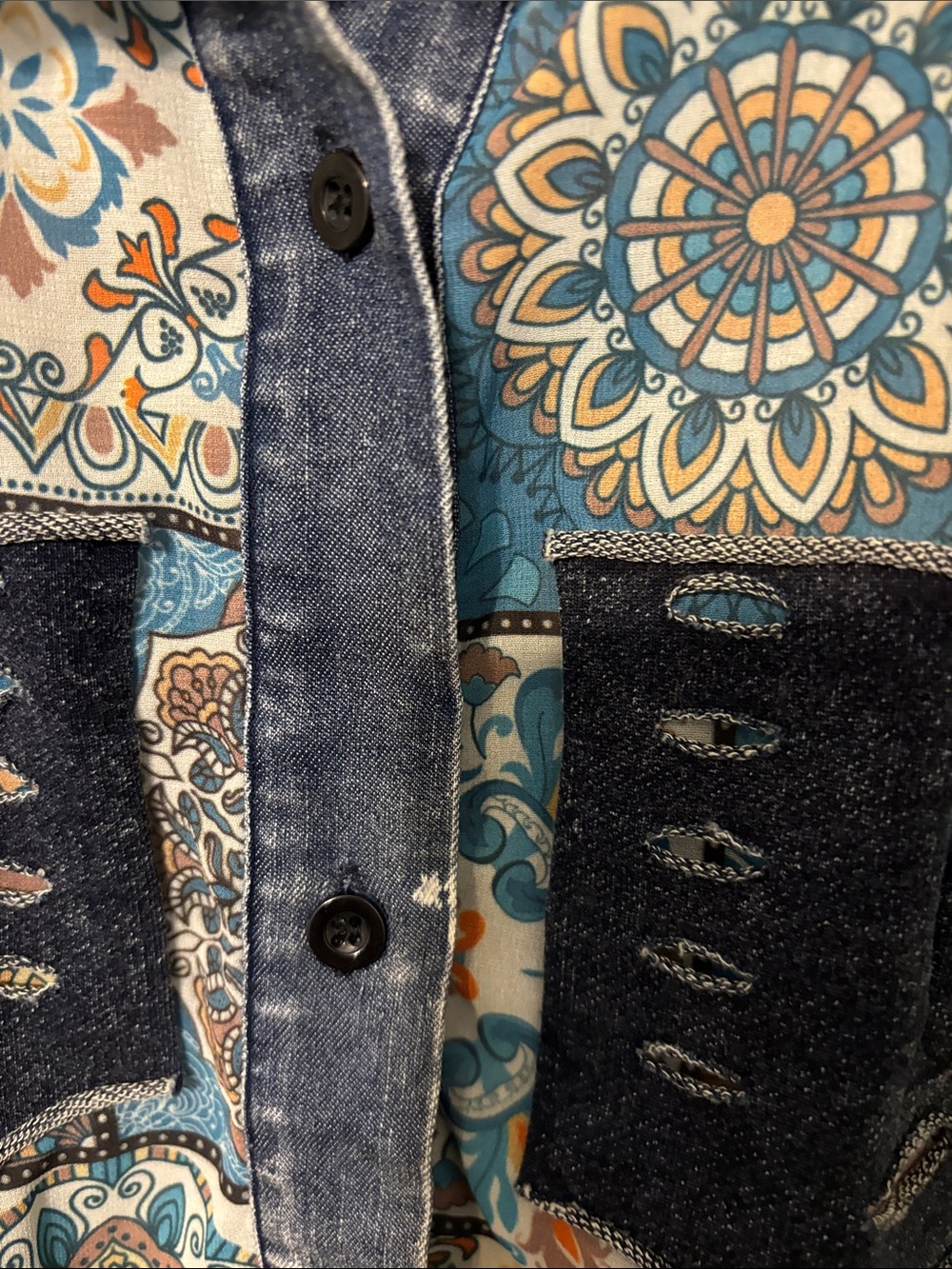 A.Z.IBoho Patchwork Button-Front Shirt - Blue & Orange - Picture 5 of 12